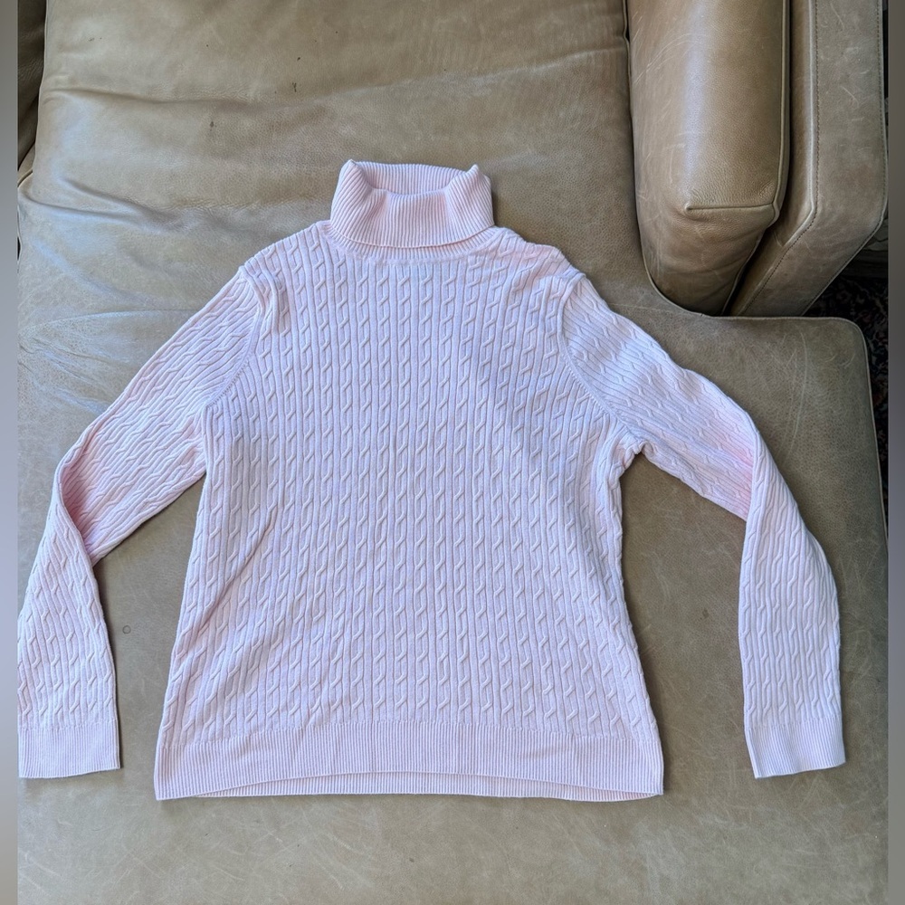 Talbots Women's 100% Pima Cotton Cable Knit Turtleneck Sweater Light Pink XL